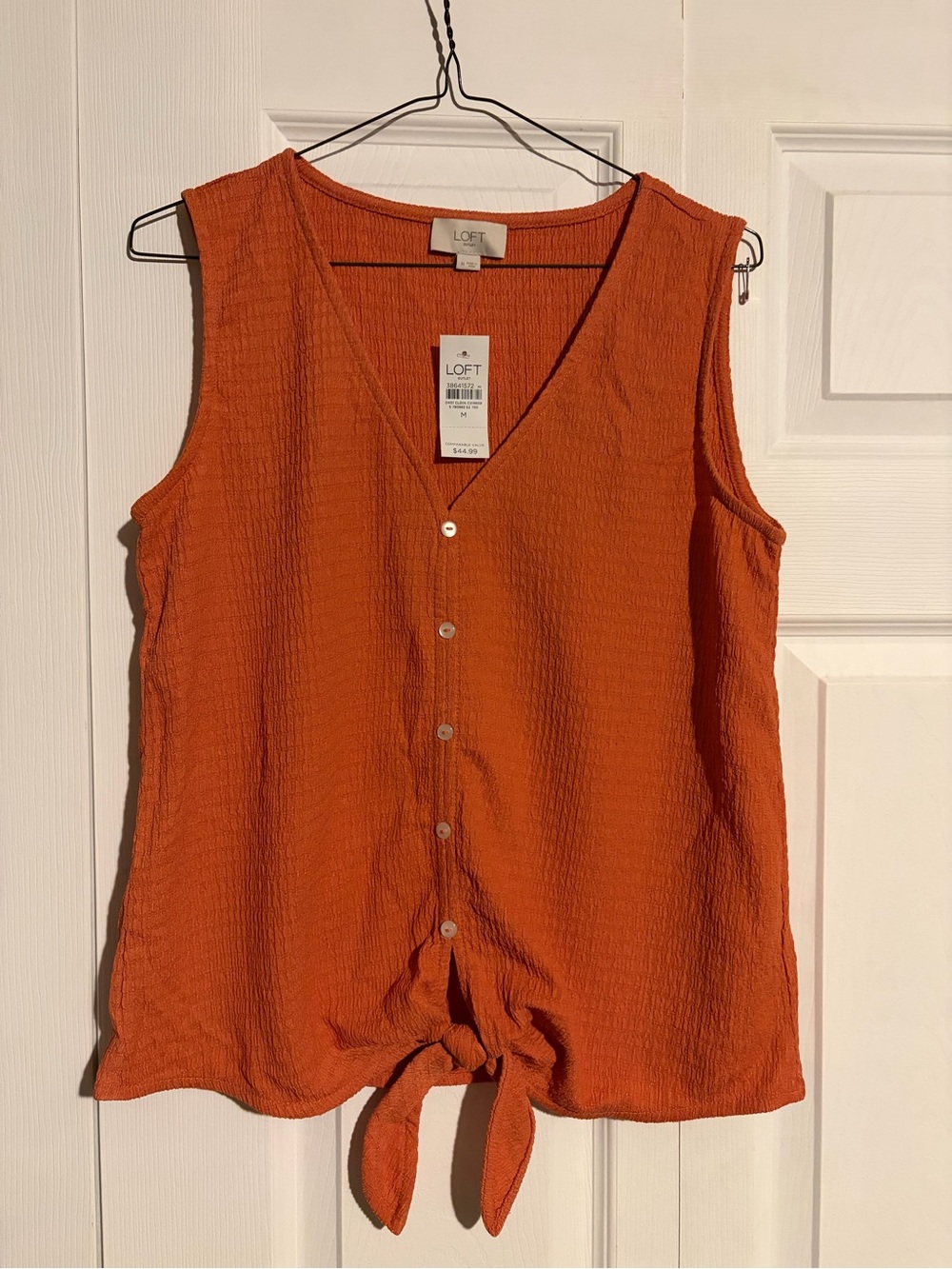 LOFT Burnt Orange Sleeveless Button-Front Tie-Hem Camisole